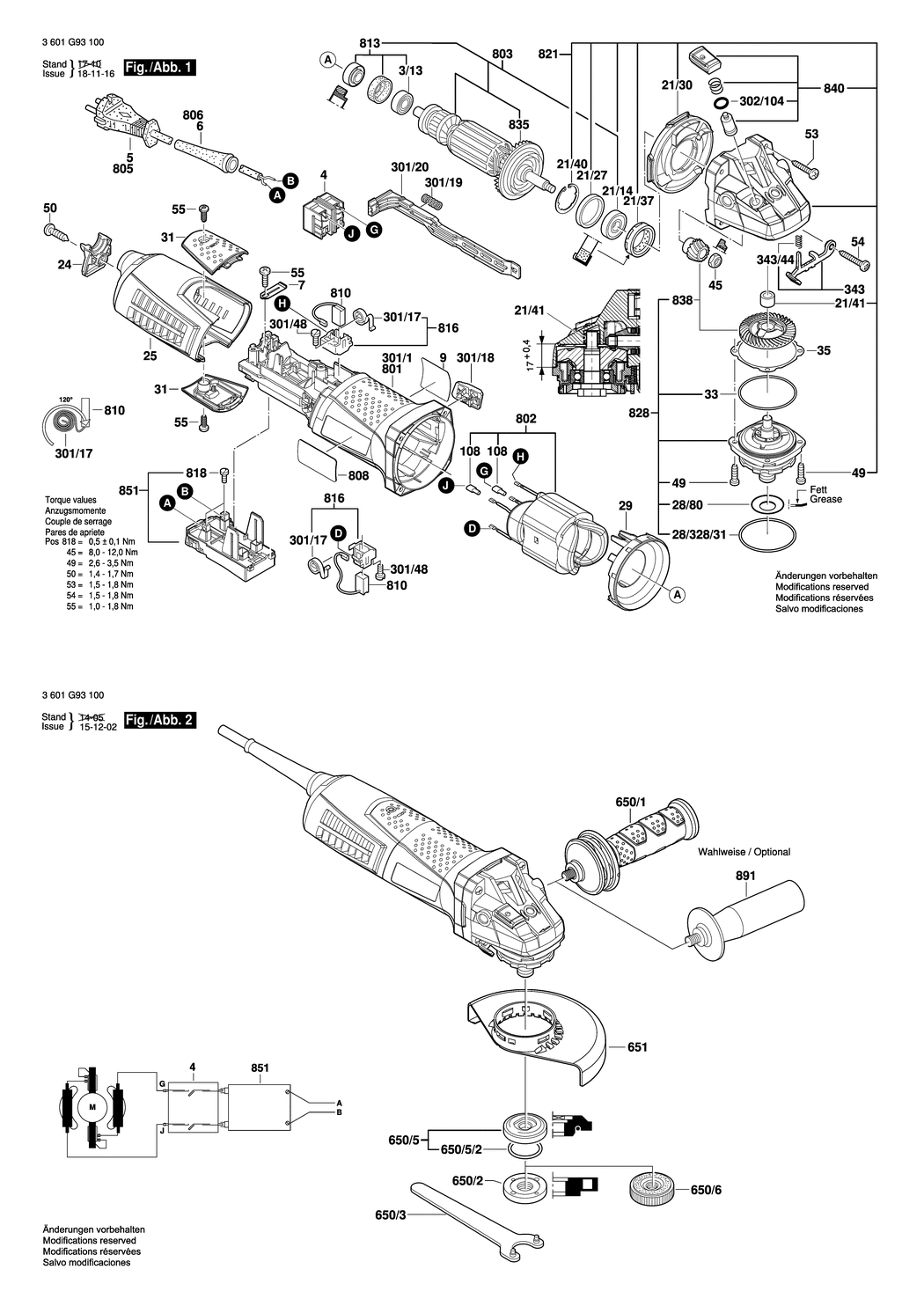 Bosch GWS 12-125 CIX / 3601G93100 / EU 230 Volt Spare Parts
