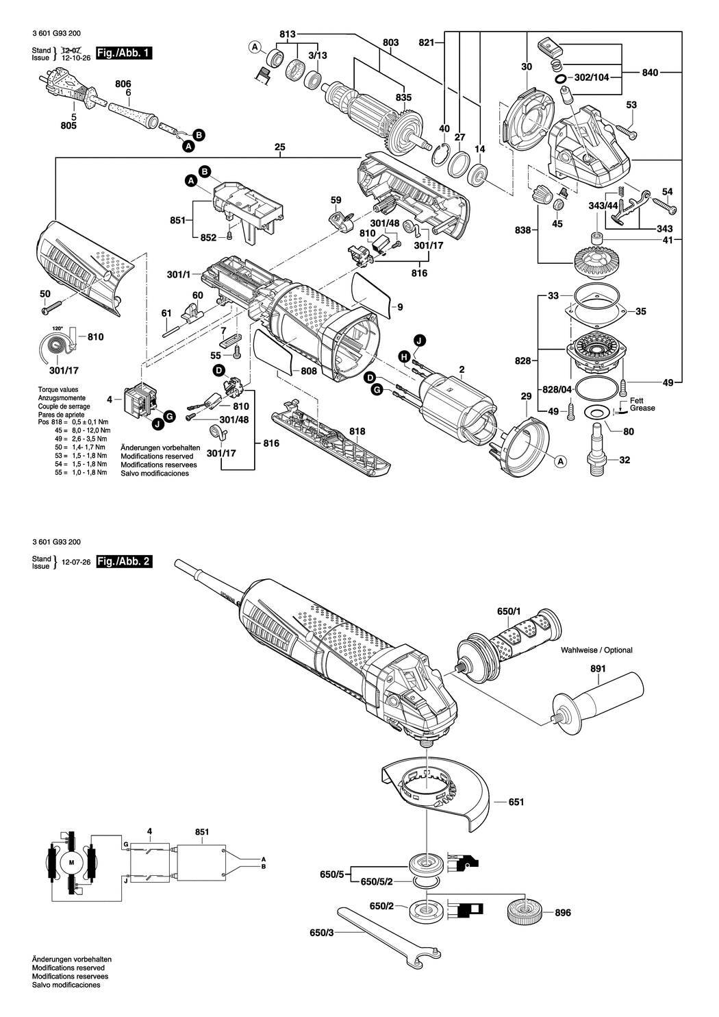 Bosch GWS 12-125 CIP / 3601G93200 / EU 230 Volt Spare Parts