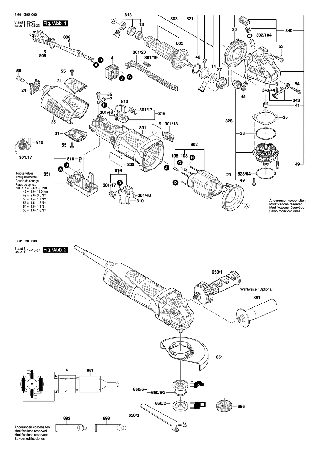 Bosch GWS 17-125 CI / 3601G9G000 / --- 230 Volt Spare Parts