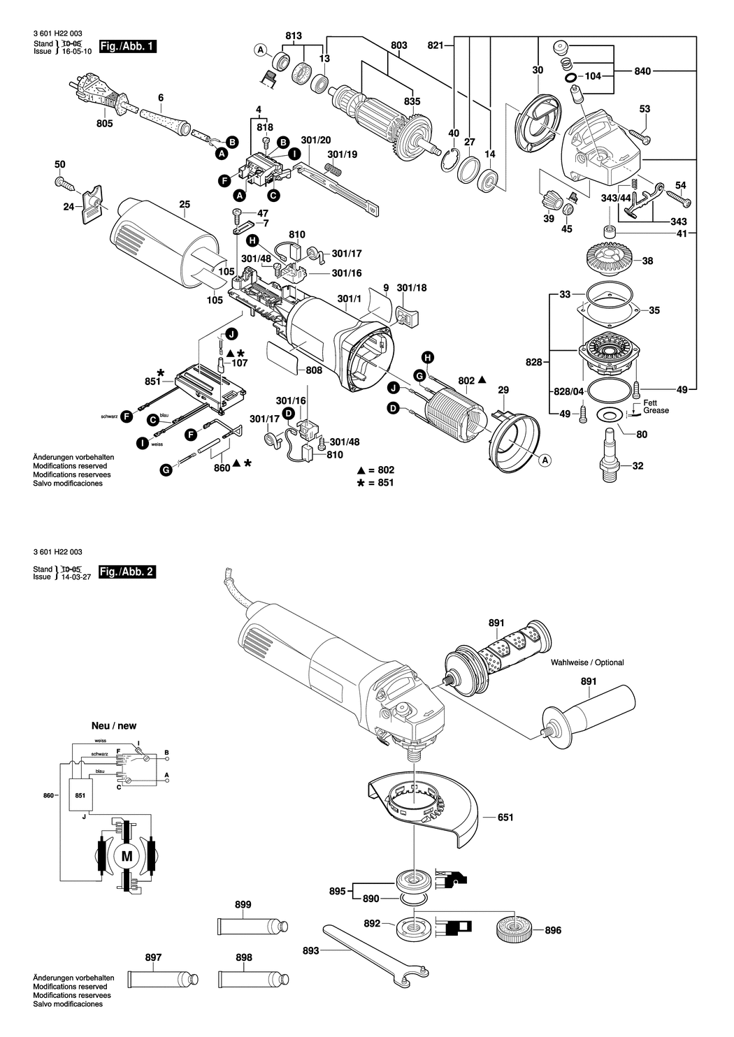 Bosch GWS 1100 / 3601H22003 / D 230 Volt Spare Parts
