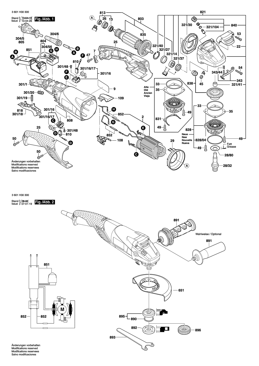 Bosch GWS 15-125 CIEH / 3601H30330 / CH 230 Volt Spare Parts