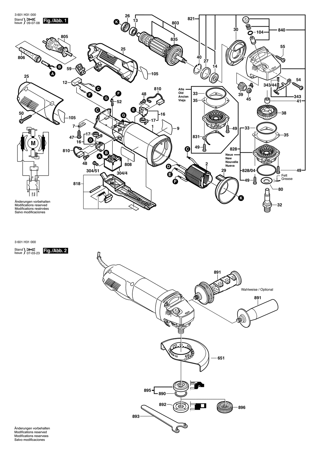 Bosch GWS 8-115 Z / 3601H31000 / EU 230 Volt Spare Parts