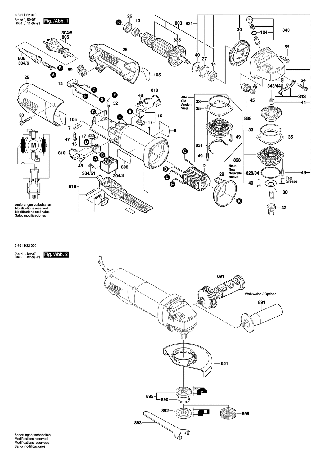Bosch GWS 10-125 Z / 3601H32000 / EU 230 Volt Spare Parts