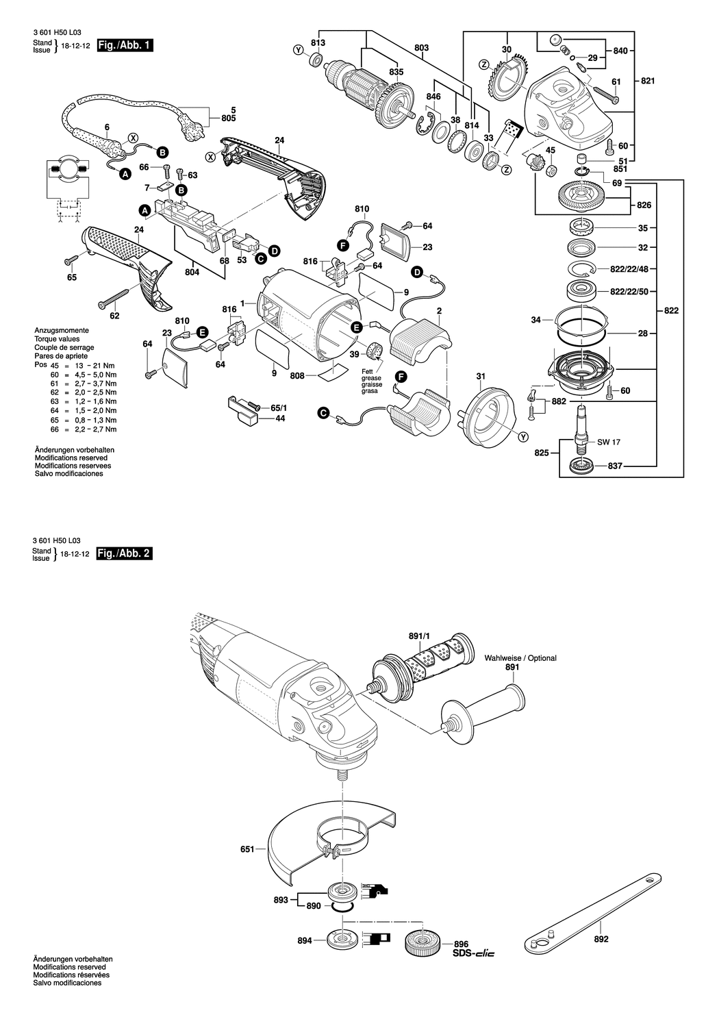 Bosch GWS 20-230 H / 3601H50103 / EU Spare Parts