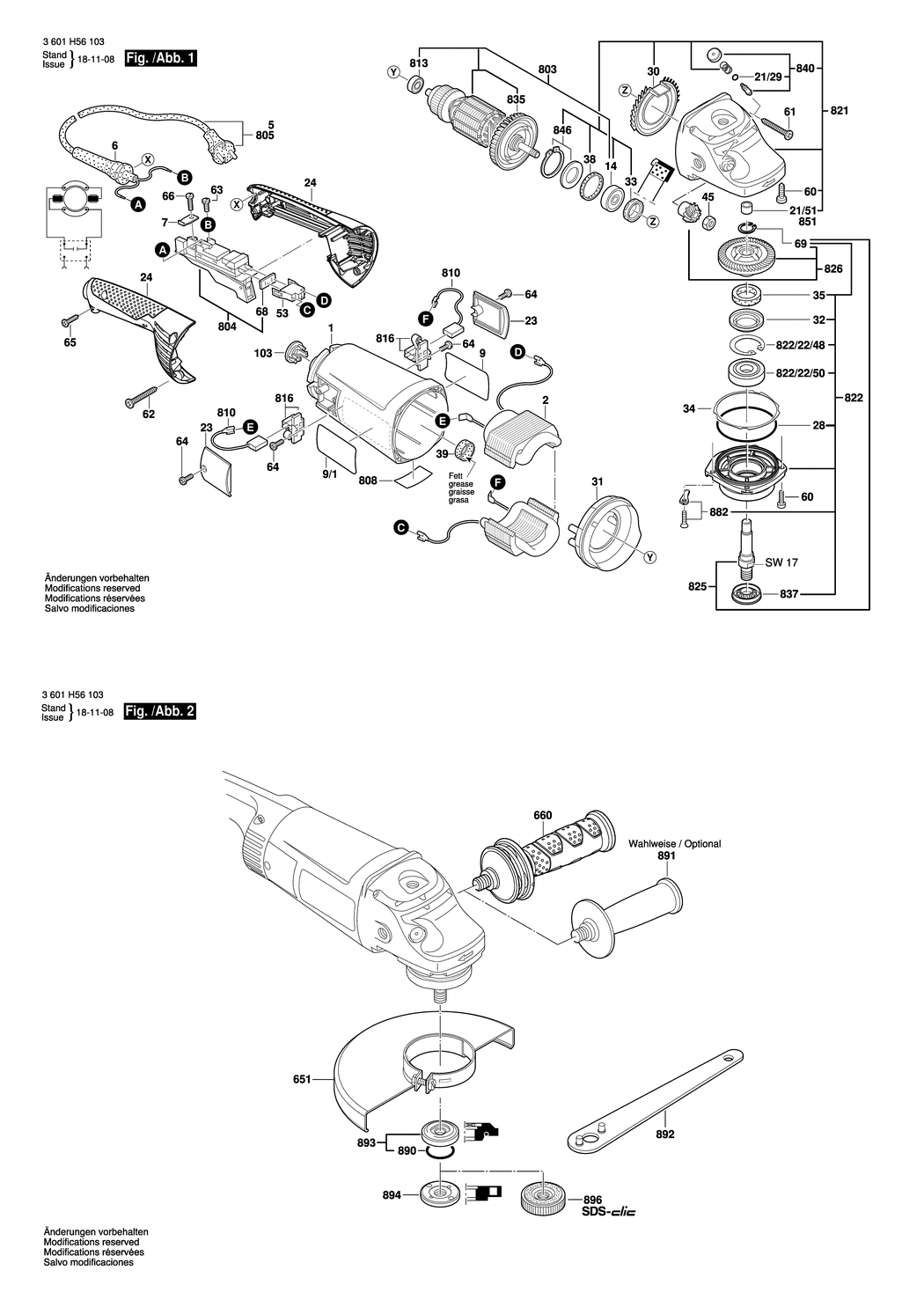 Bosch GWS 26-230 H / 3601H561P3 / --- 230 Volt Spare Parts