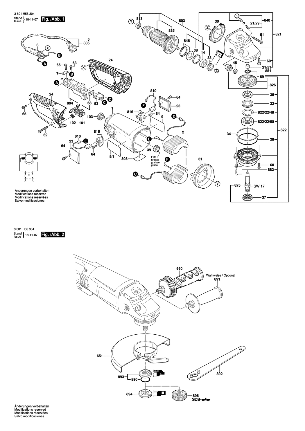 Bosch GWS 26-230 B / 3601H56304 / --- 230 Volt Spare Parts