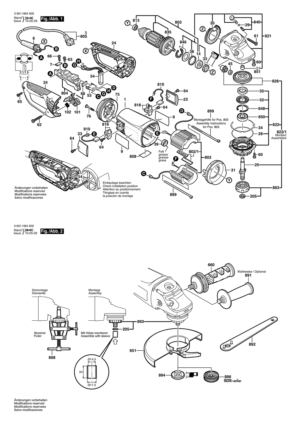 Bosch GWS 24-230 JVX / 3601H64Z00 / EU 230 Volt Spare Parts