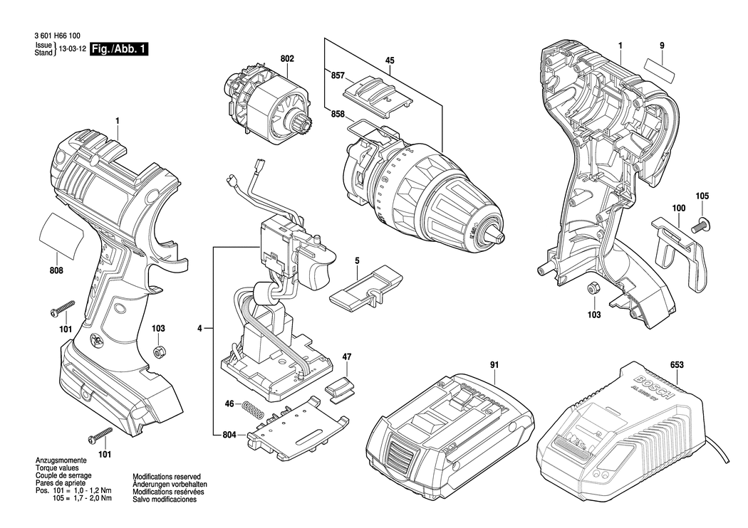 Bosch GSR 18 V-LI / 3601H66100 / EU 18 Volt Spare Parts