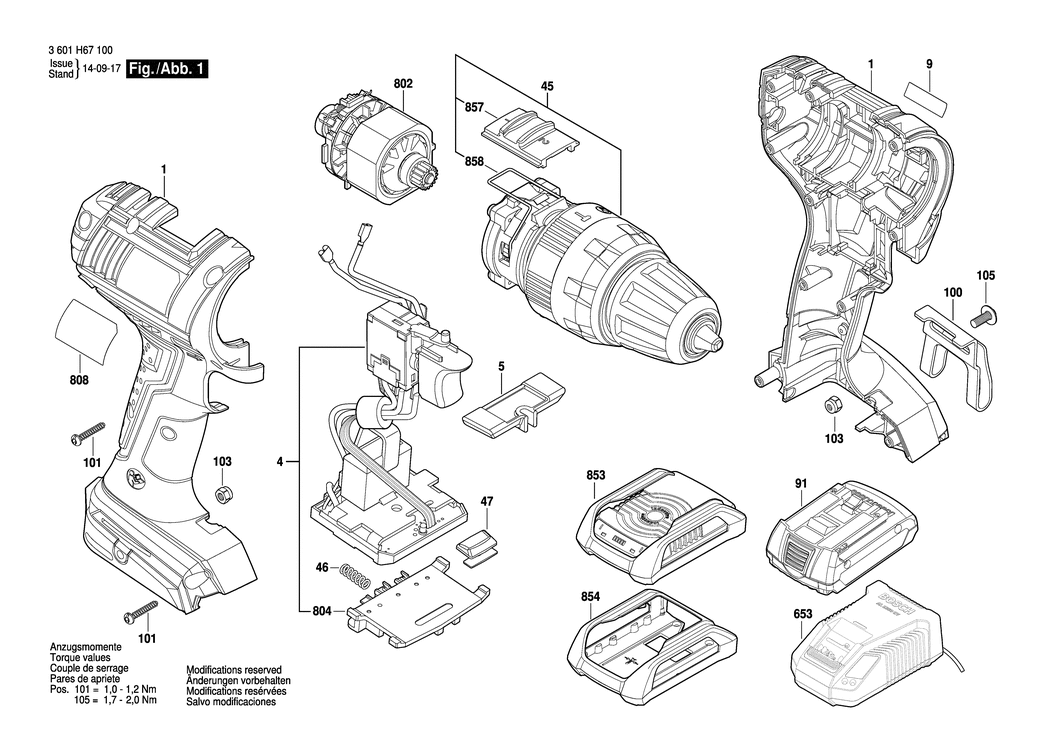 Bosch GSB 18 V-LI / 3601H67100 / EU 18 Volt Spare Parts