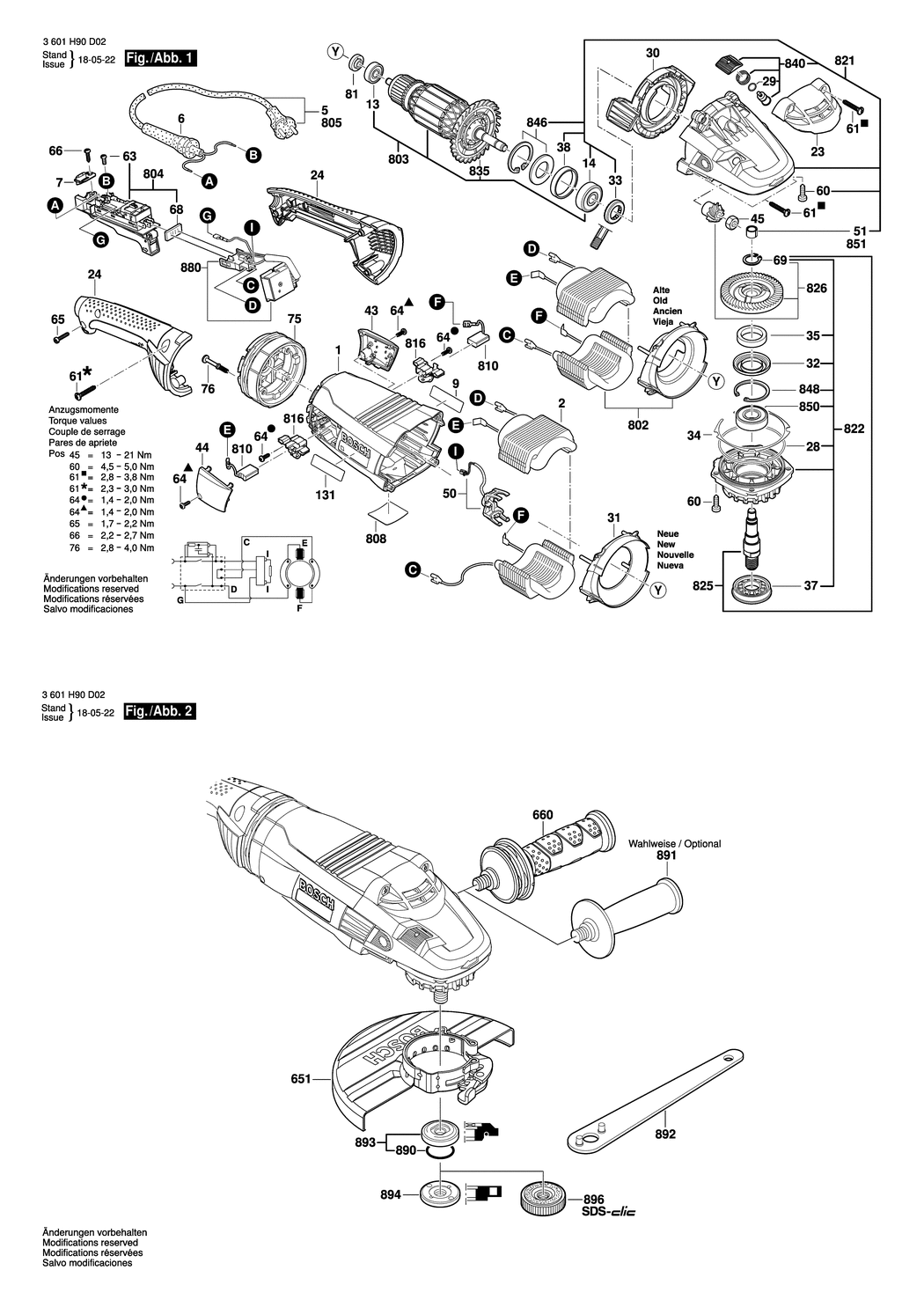 Bosch GWS 22-230 LVI / 3601H91C72 / GB 230 Volt Spare Parts