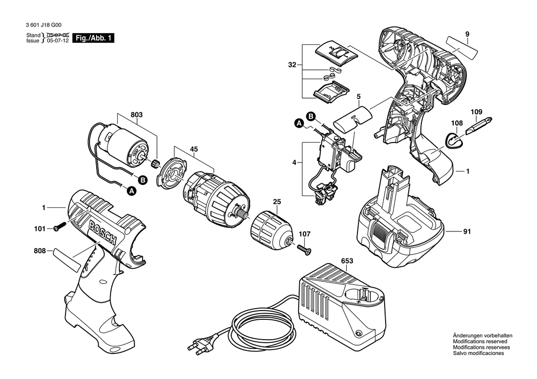 Bosch GSR 9.6-2 / 3601J18L00 / EU 9.6 Volt Spare Parts