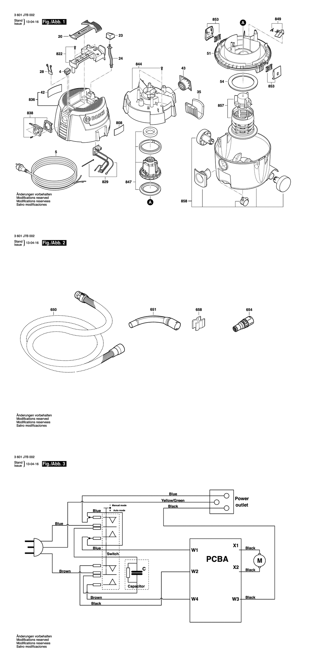 Bosch GAS 20 L SFC / 3601J7B0W2 / F 230 Volt Spare Parts