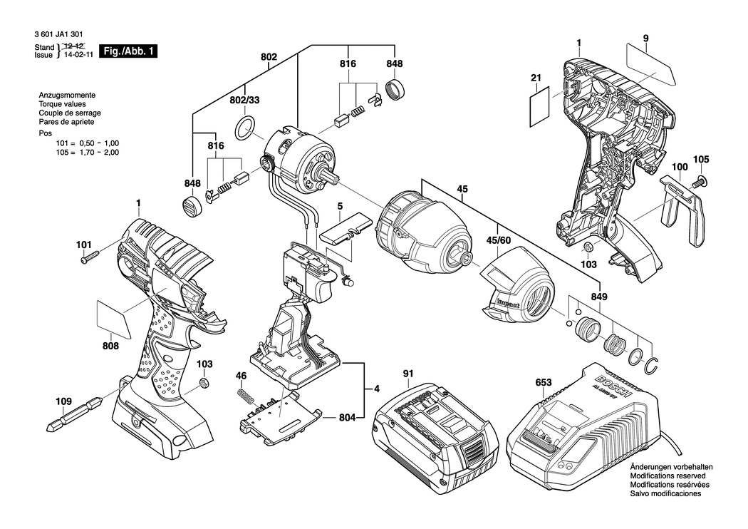 Bosch GDR 18 V-LI / 3601JA1301 / EU 18 Volt Spare Parts