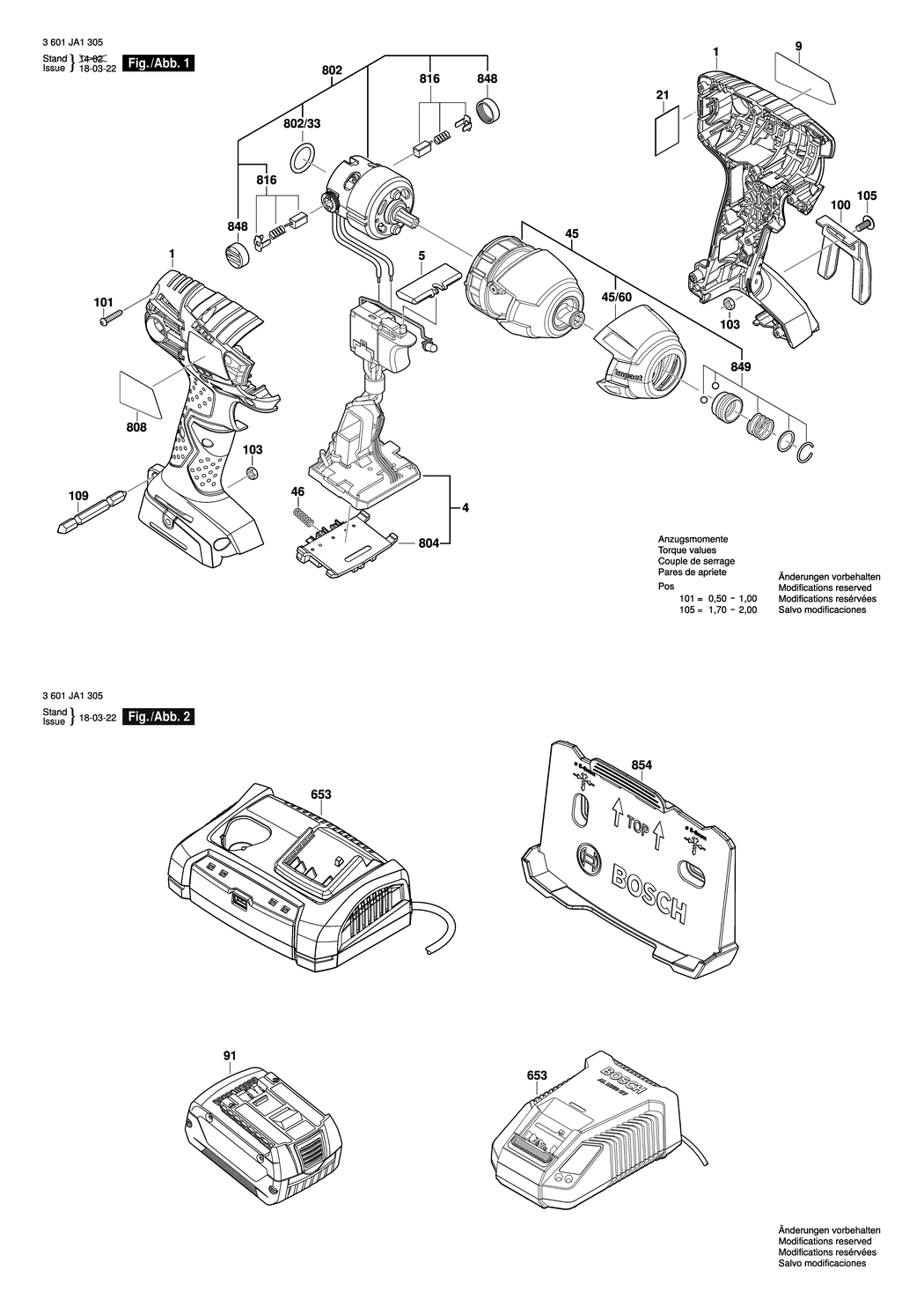 Bosch GDR 18 V-LI / 3601JA1305 / EU 18 Volt Spare Parts