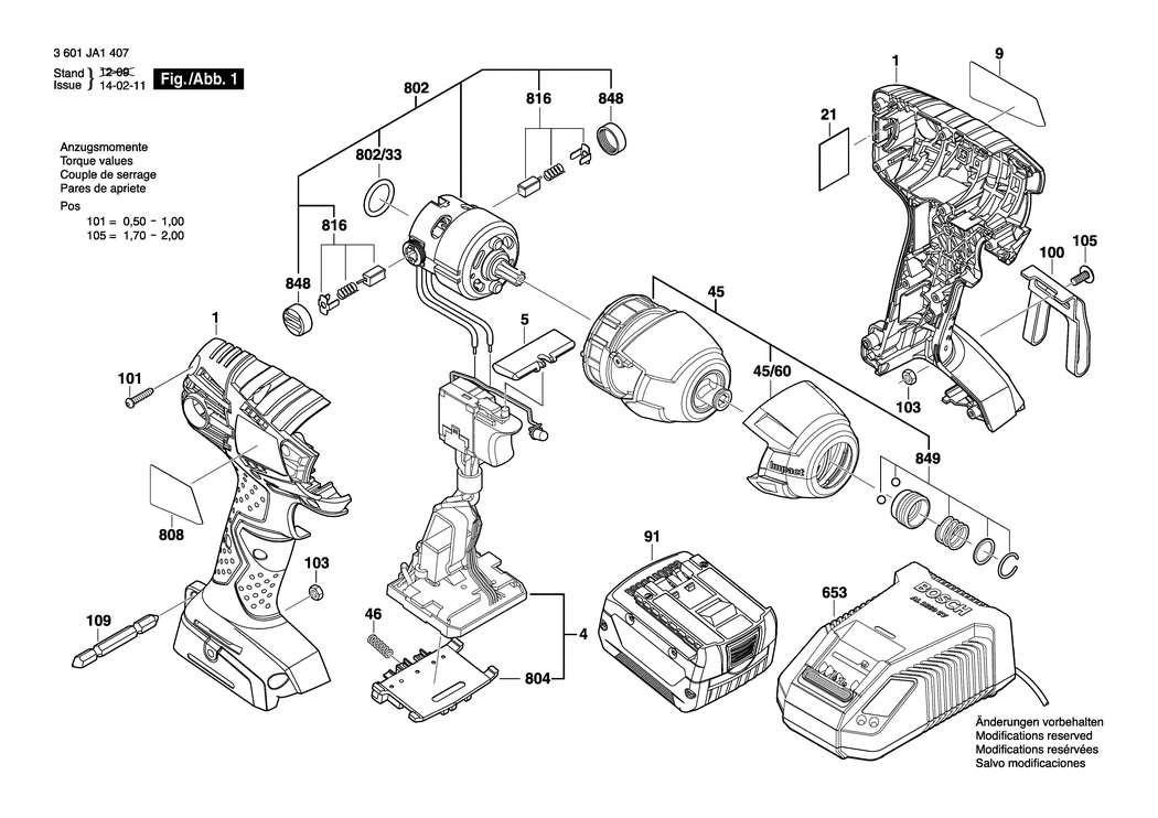 Bosch GDR 14.4 V-LI / 3601JA1407 / EU 14 Volt Spare Parts