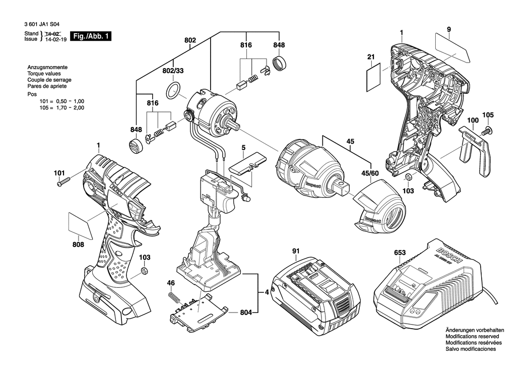 Bosch GDS 18 V-LI / 3601JA1S04 / EU 18 Volt Spare Parts