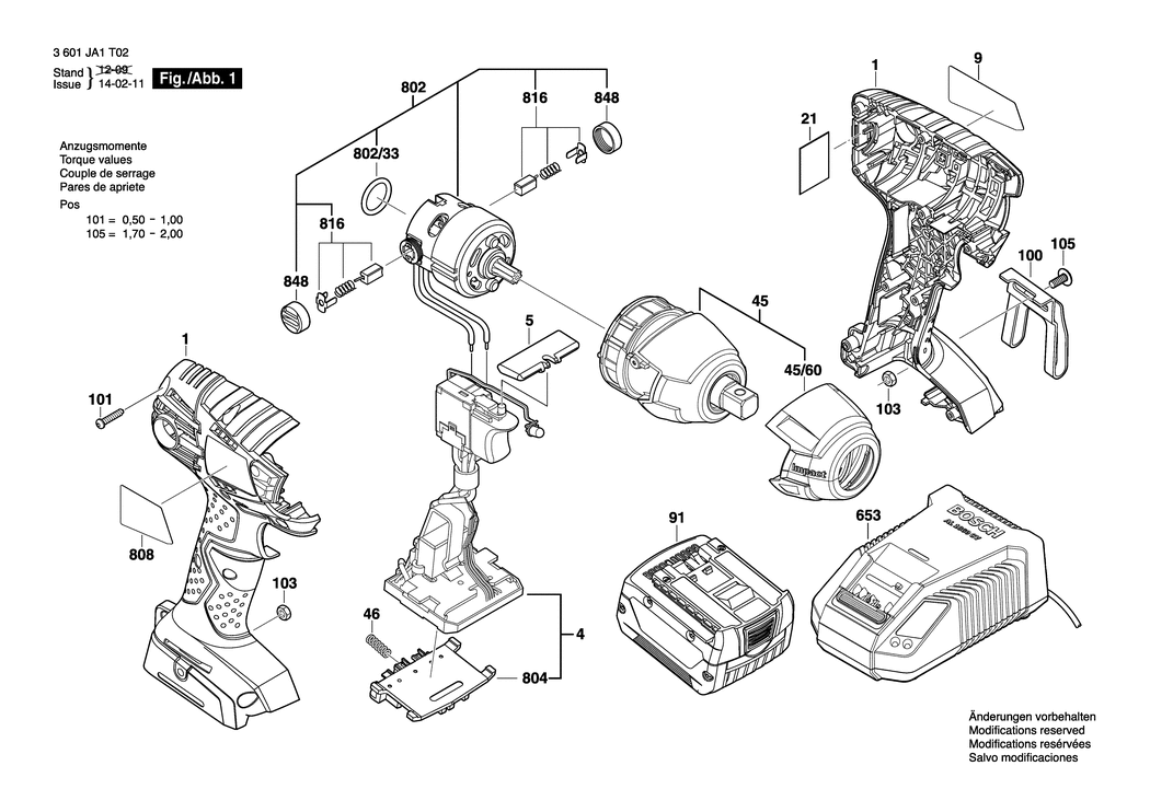 Bosch GDS 14.4 V-LI / 3601JA1T02 / EU 14.4 Volt Spare Parts