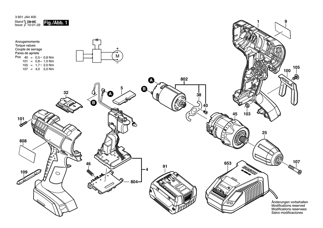 Bosch GSR 14.4-2-LI / 3601JA4400 / EU 14.4 Volt Spare Parts