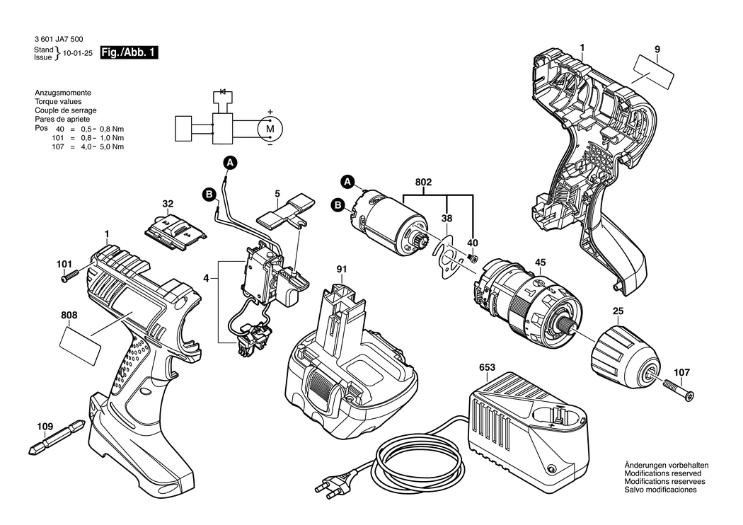 Bosch GSB 12-2 / 3601JA7500 / EU 12 Volt Spare Parts