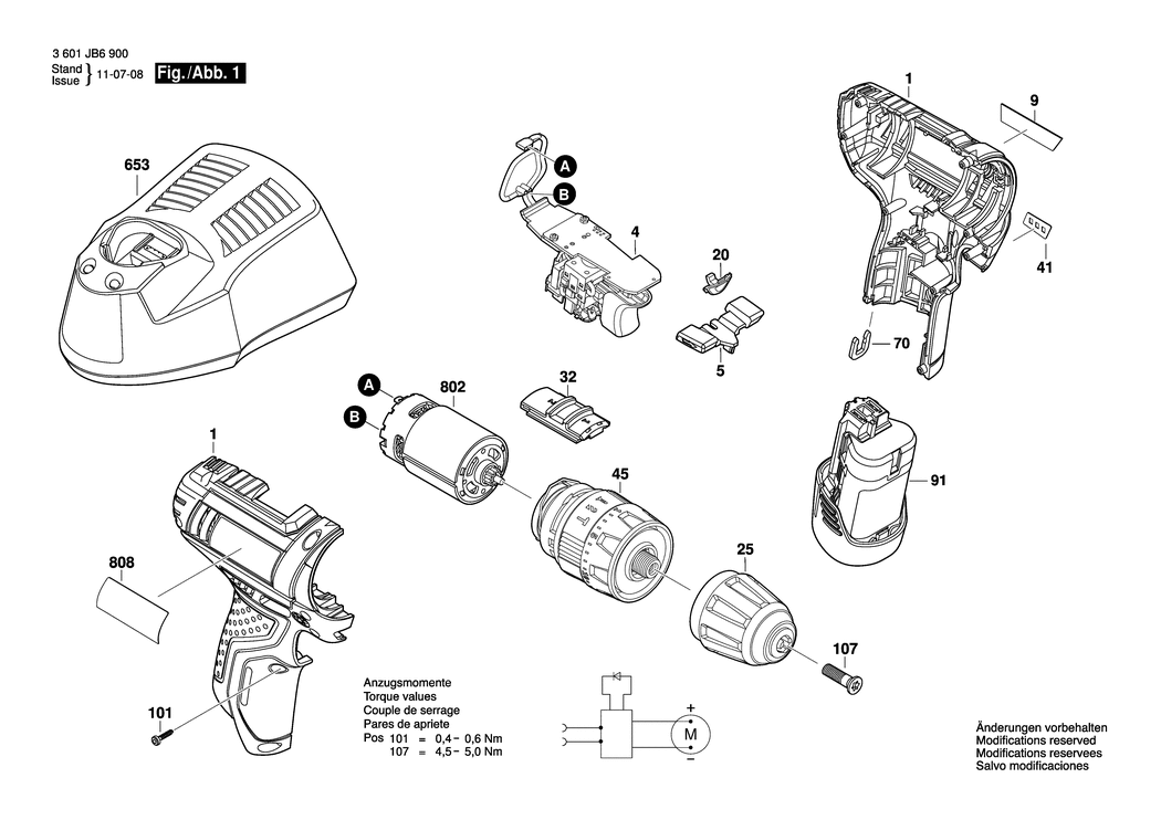 Bosch GSB 12V-15 / 3601JB6901 / EU 12 Volt Spare Parts