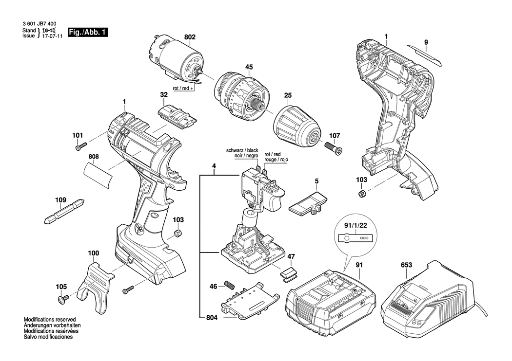 Bosch GSR 14.4-2-LI / 3601JB7400 / EU 14.4 Volt Spare Parts