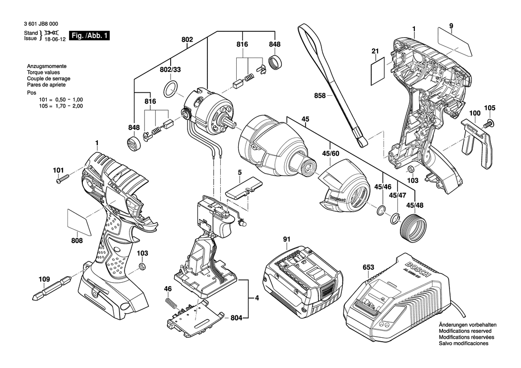 Bosch GDX 14.4 V-LI / 3601JB8000 / EU 14.4 Volt Spare Parts