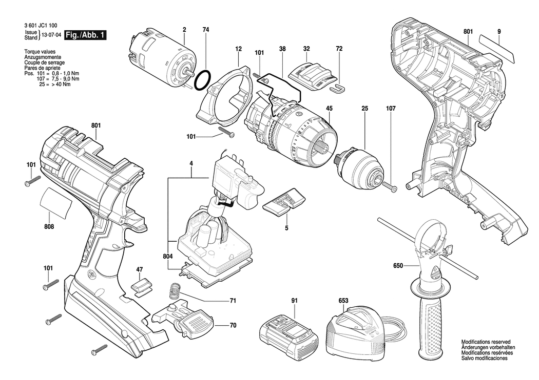 Bosch GSB 36 VE-2-LI / 3601JC1100 / EU 36 Volt Spare Parts
