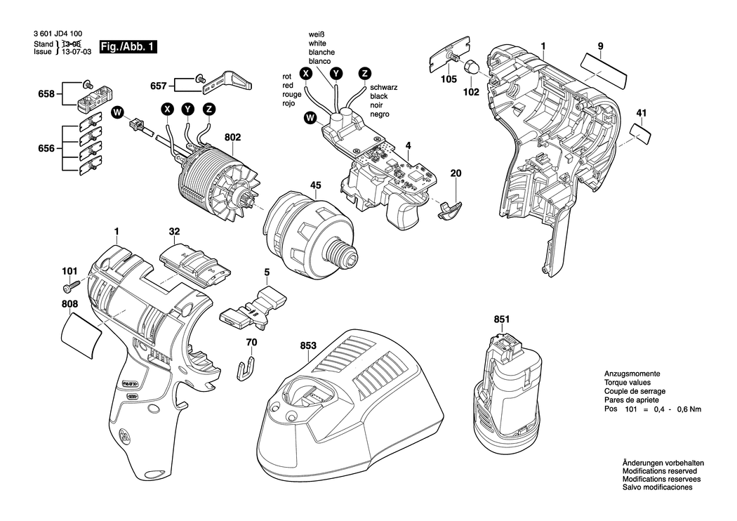 Bosch GSR 12V-20 HX / 3601JD4101 / EU 12 Volt Spare Parts