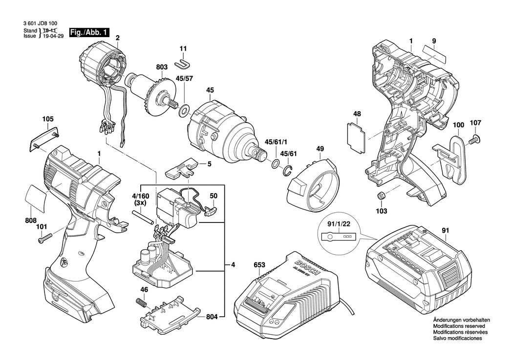 Bosch GDS 18 V-EC 250 / 3601JD8100 / EU 18 Volt Spare Parts