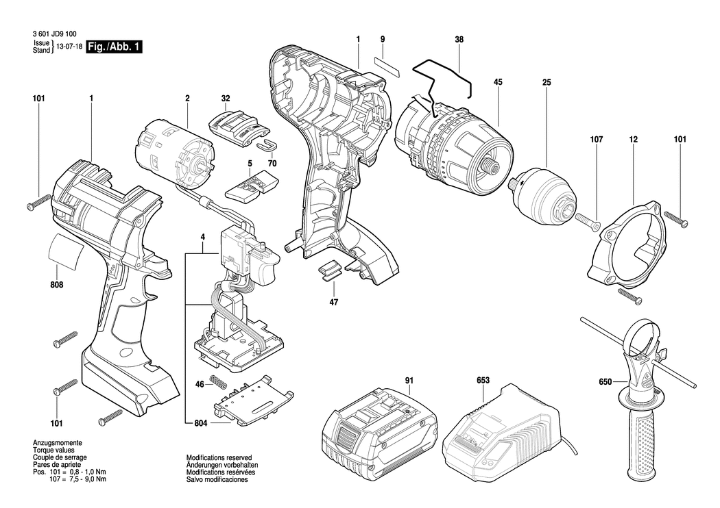 Bosch GSR 18 VE-2-LI / 3601JD9100 / EU 18 Volt Spare Parts