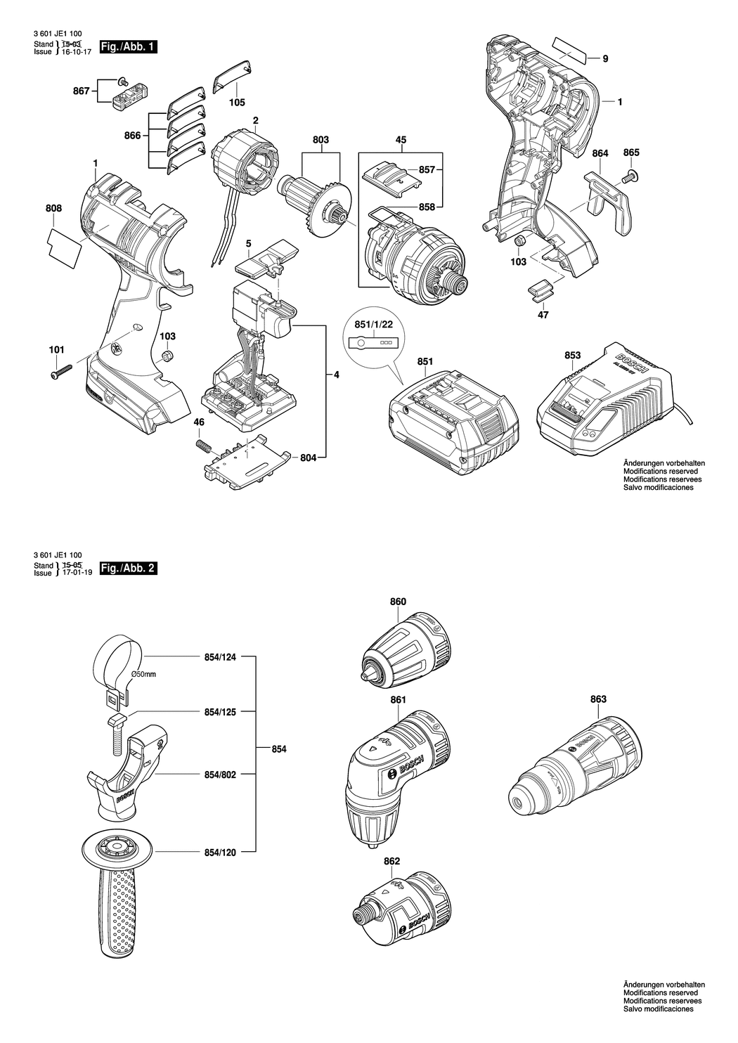 Bosch GSR 18 V-EC FC2 / 3601JE1100 / EU 18 Volt Spare Parts