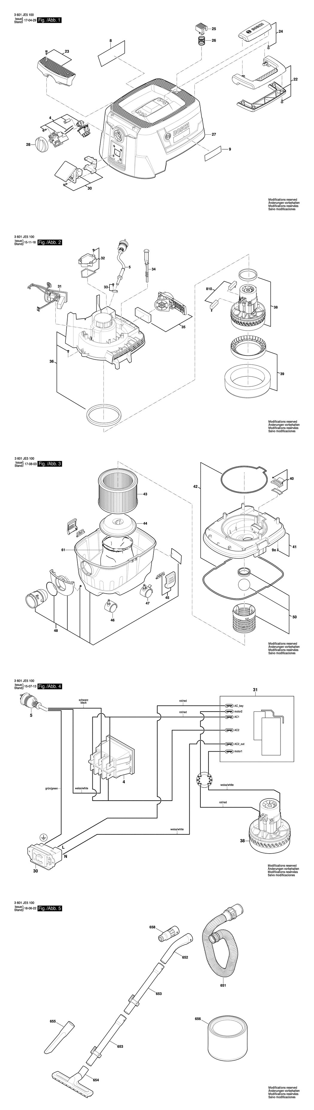 Bosch GAS 15 PS / 3601JE5100 / EU 230 Volt Spare Parts