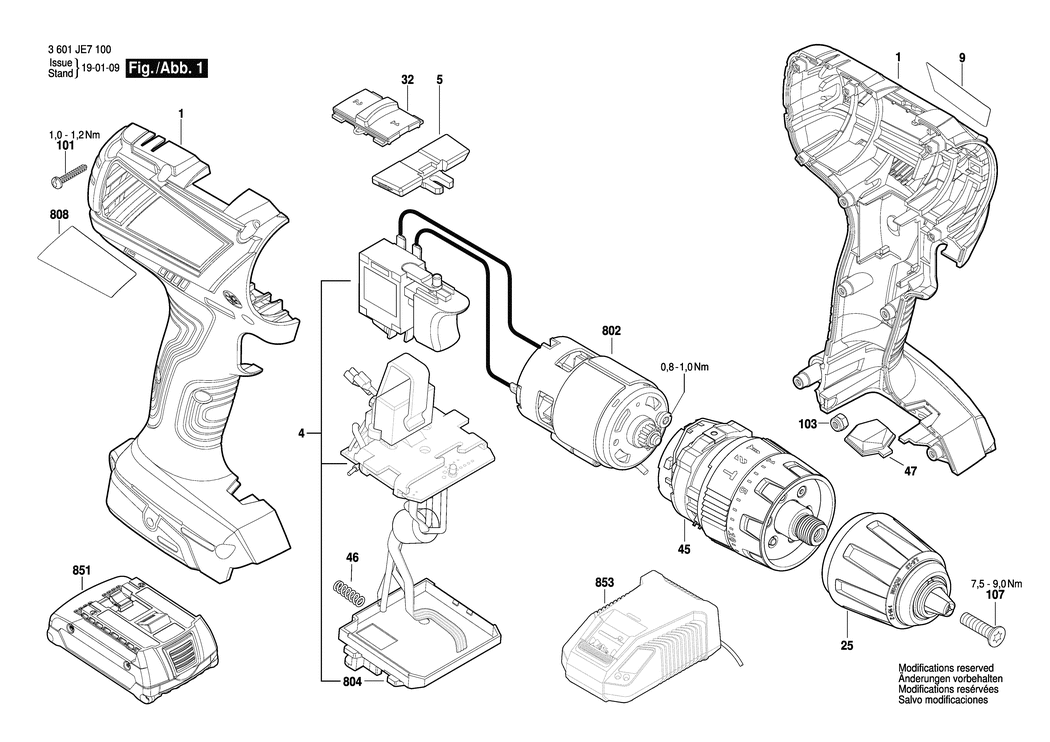 Bosch GSB 18V-28 / 3601JE7101 / EU 18 Volt Spare Parts