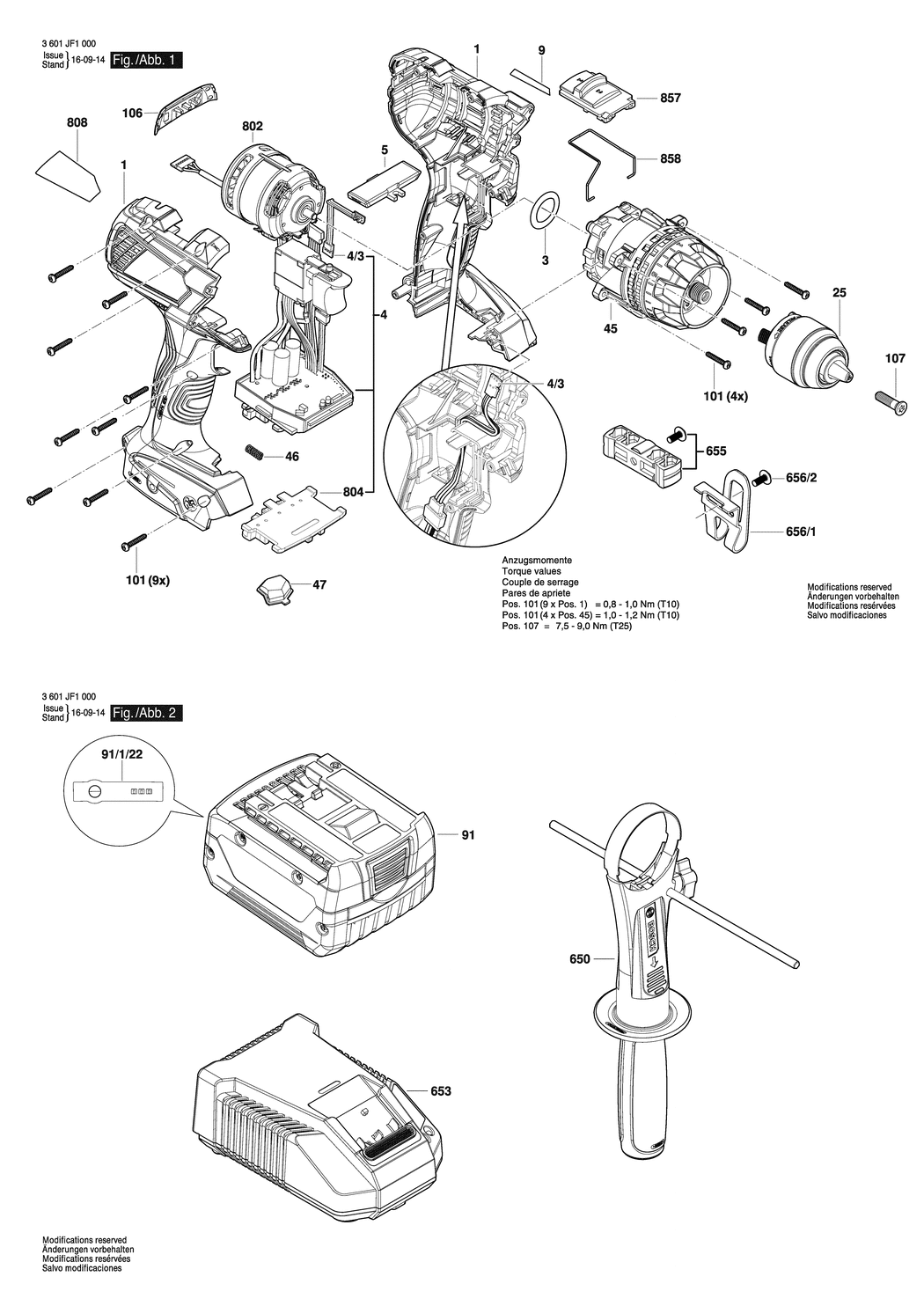 Bosch GSR 14.4 VE-EC / 3601JF1000 / EU 14.4 Volt Spare Parts