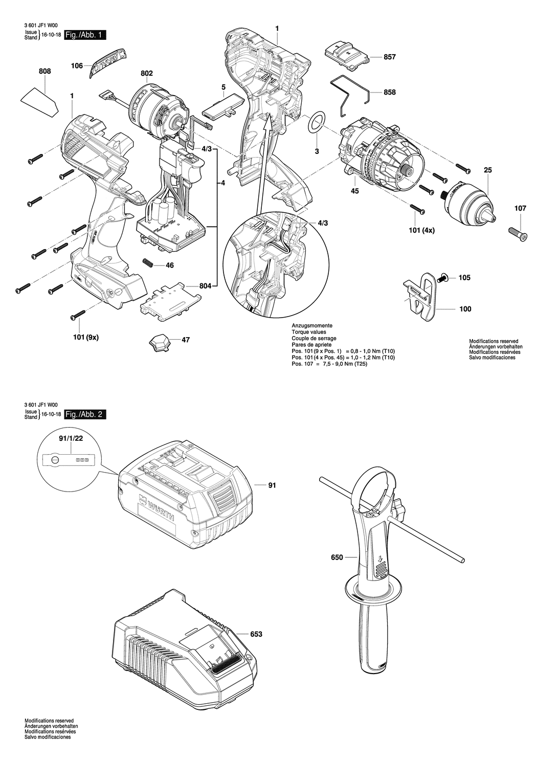 Bosch BS 18-A EC POWER / 3601JF1W00 / EU 18 Volt Spare Parts