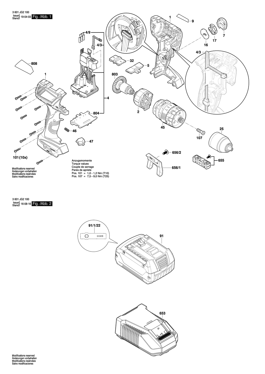 Bosch GSB 18V-60 C / 3601JG2100 / EU 18 Volt Spare Parts