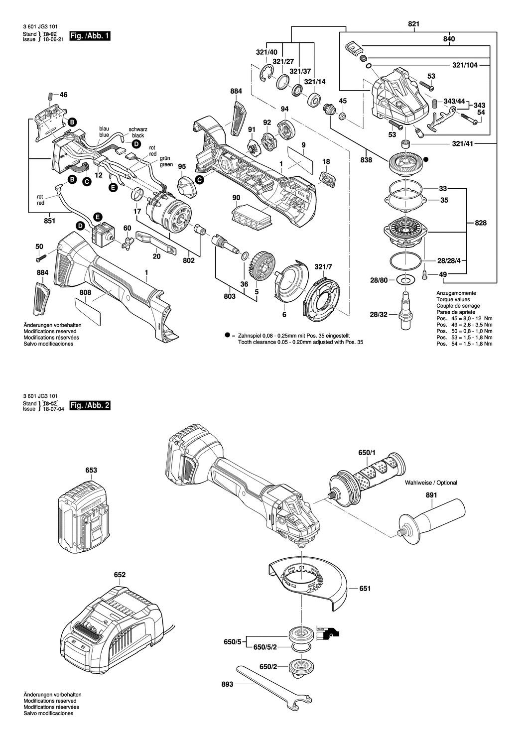 Bosch GWS 18V-10 C / 3601JG3101 / EU 18 Volt Spare Parts