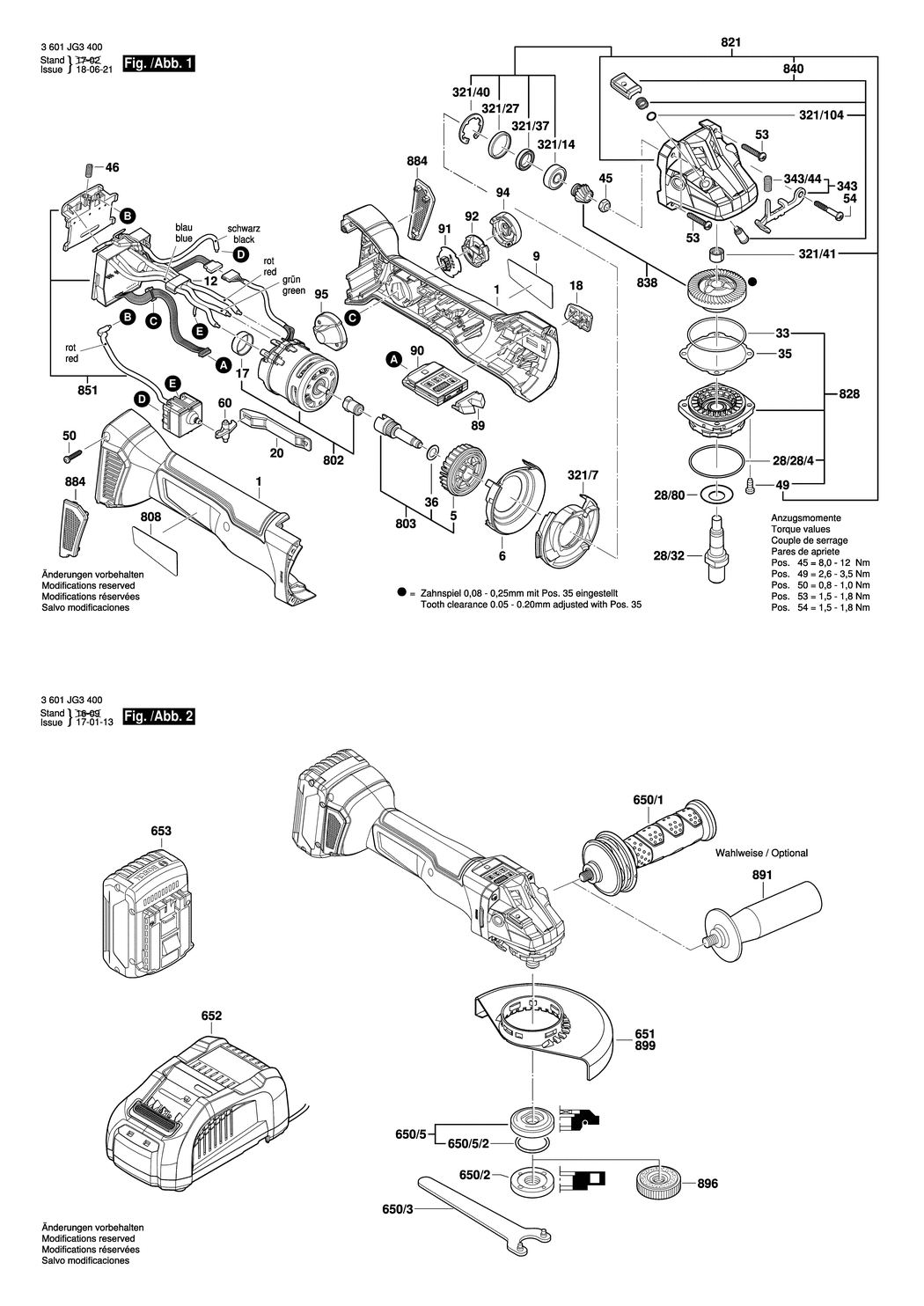 Bosch GWS 18V-125 SC / 3601JG3400 / --- 18 Volt Spare Parts