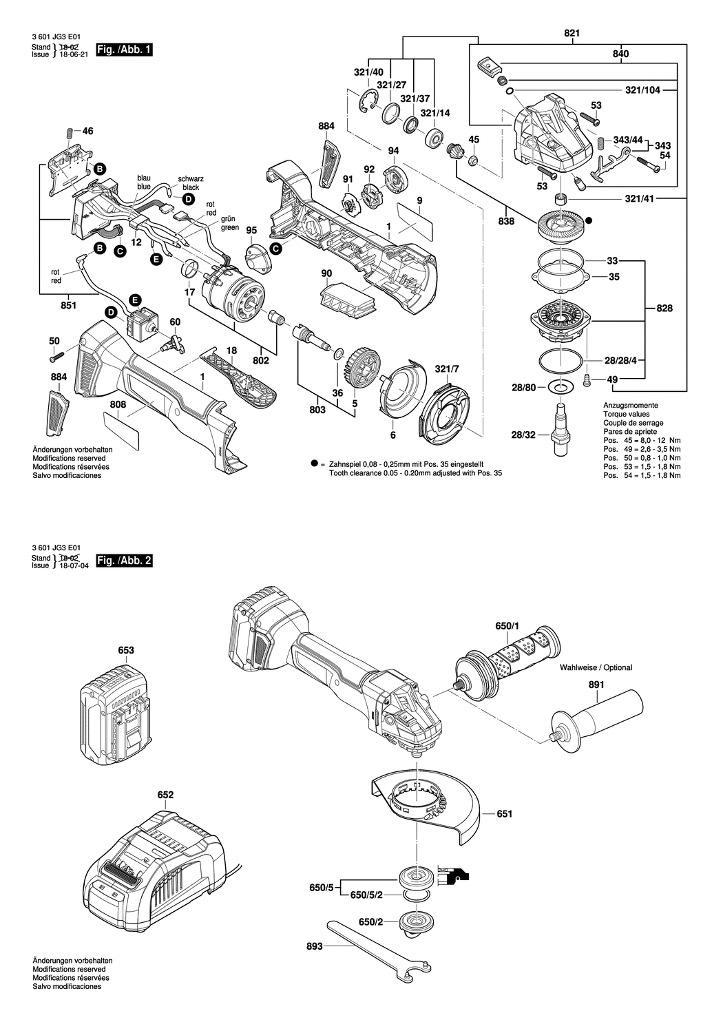 Bosch GWS 18V-10 PC / 3601JG3E01 / EU 18 Volt Spare Parts