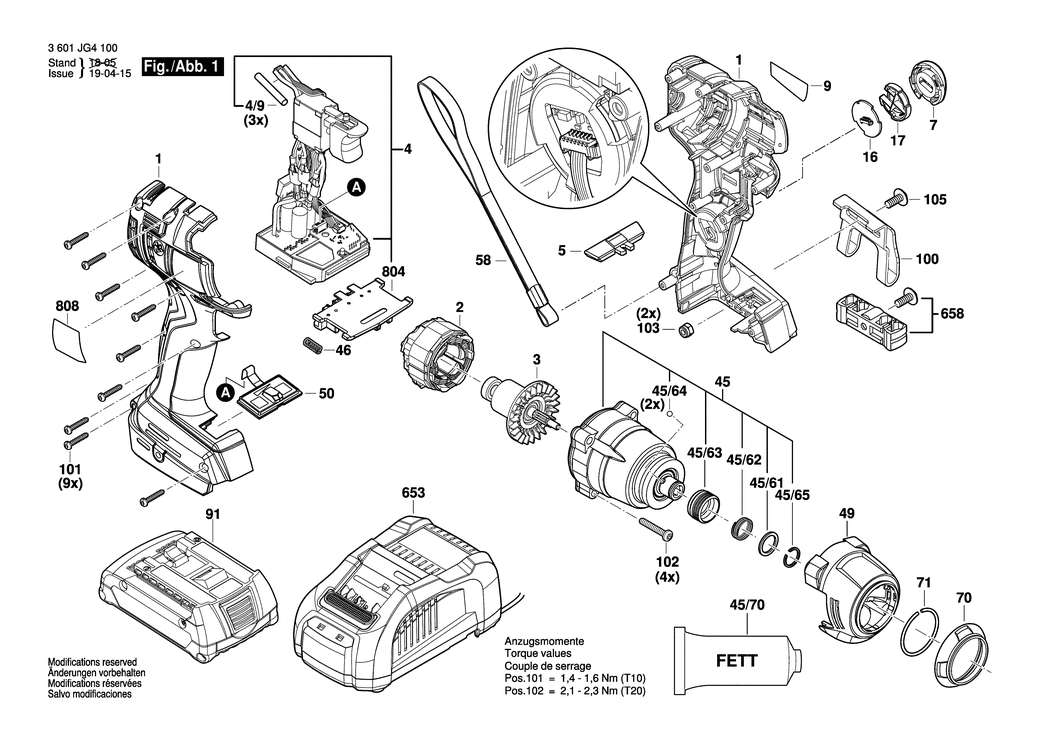 Bosch GDR 18V-200 C / 3601JG4100 / EU 18 Volt Spare Parts