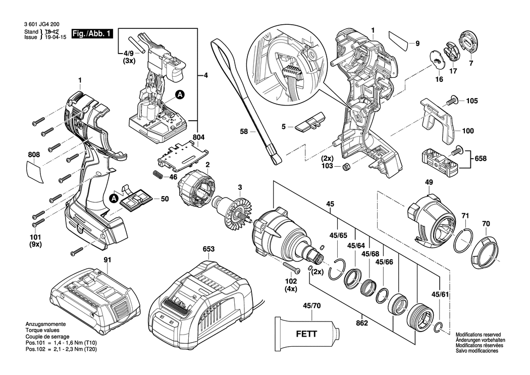 Bosch GDX 18V-200 C / 3601JG4200 / EU 18 Volt Spare Parts