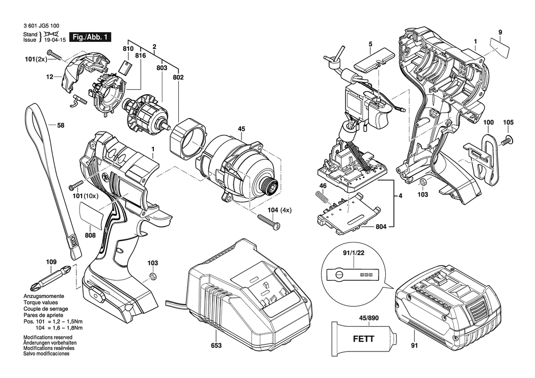 Bosch GDR 18V-160 / 3601JG5100 / EU 18 Volt Spare Parts