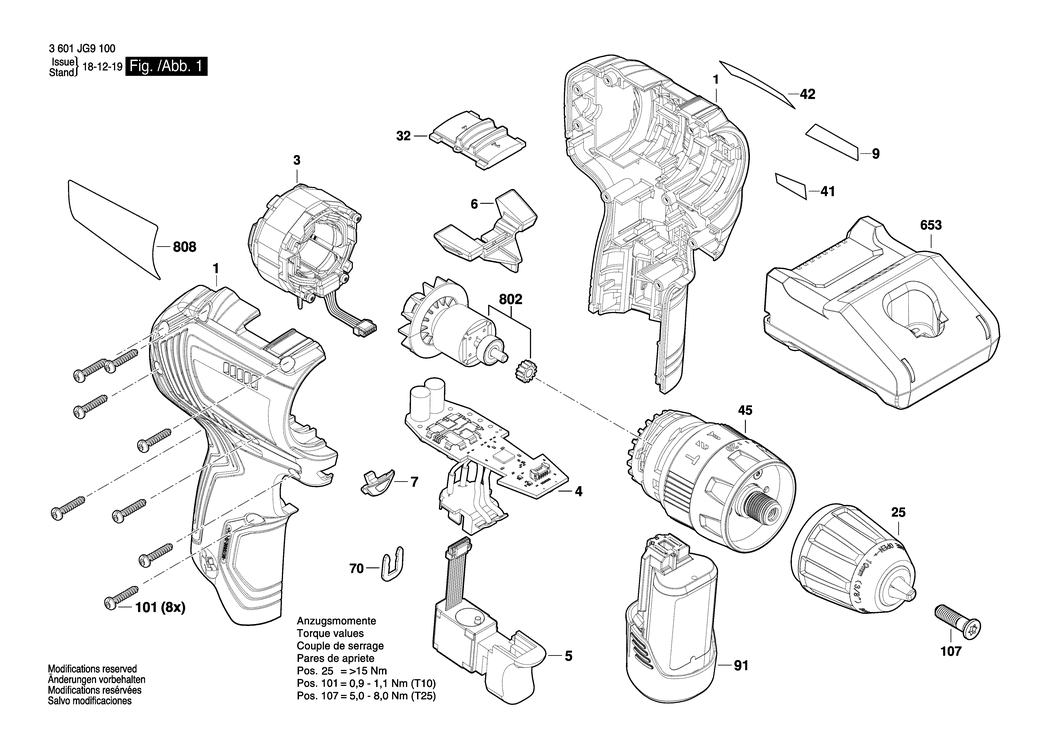 Bosch GSB 12V-30 / 3601JG9100 / EU 12 Volt Spare Parts