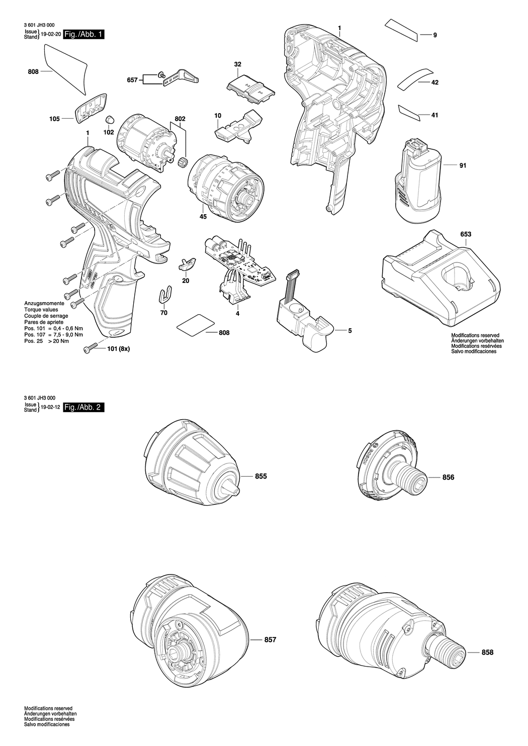 Bosch GSR 12V-35FC / 3601JH3000 / EU 12 Volt Spare Parts