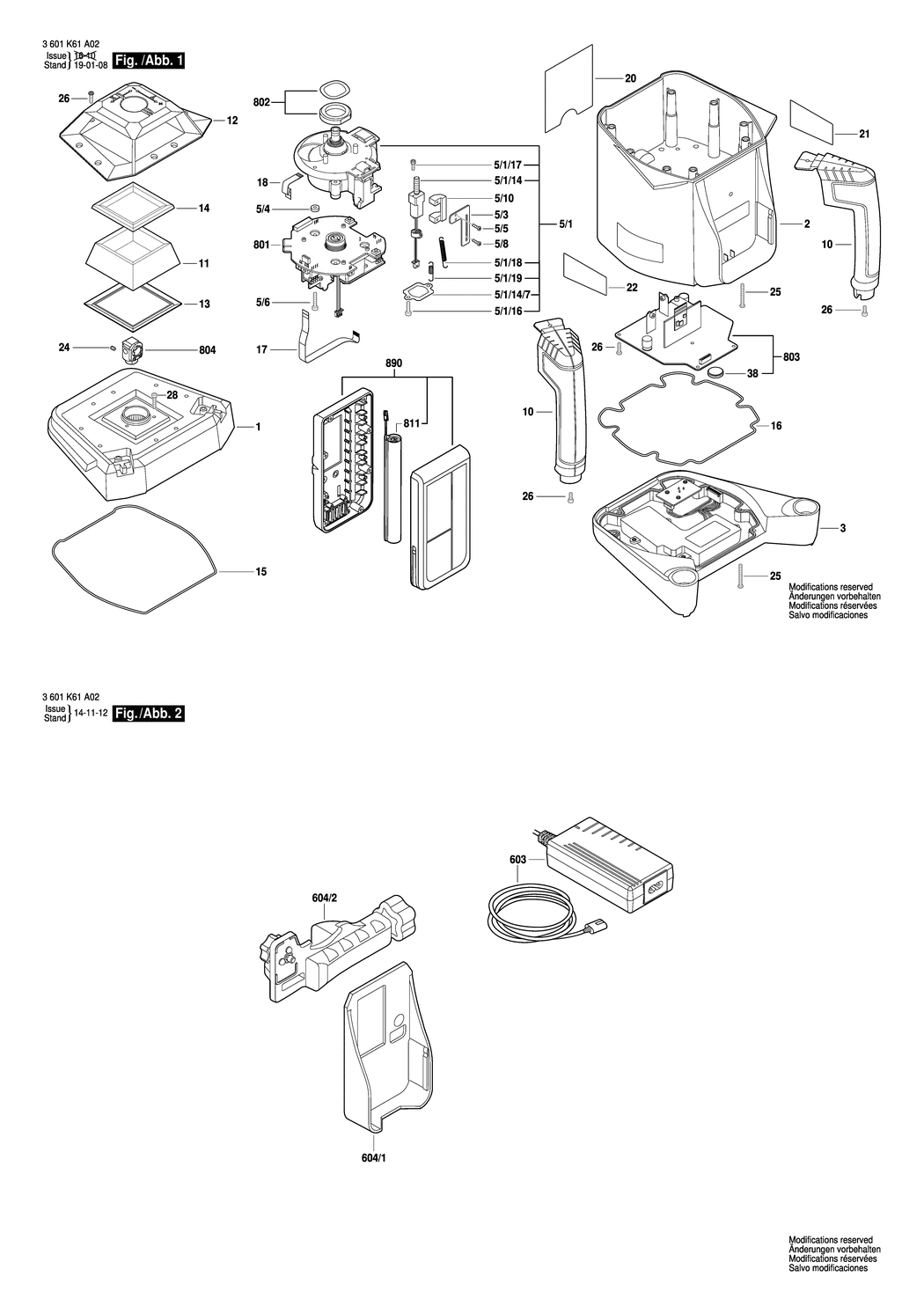 Bosch GRL 500 HV / 3601K61B02 / EU Spare Parts