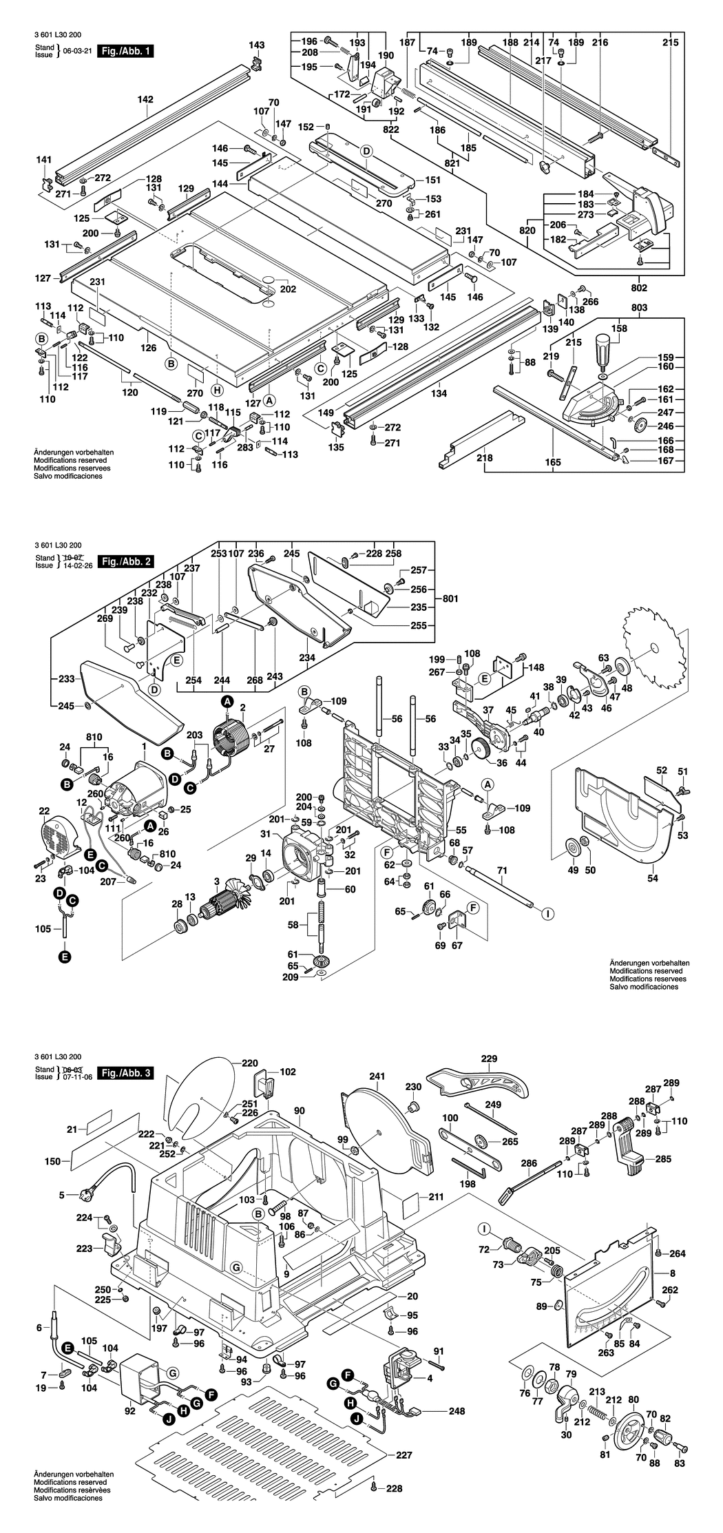 Bosch GTS 10 / 3601L30270 / GB 230 Volt Spare Parts