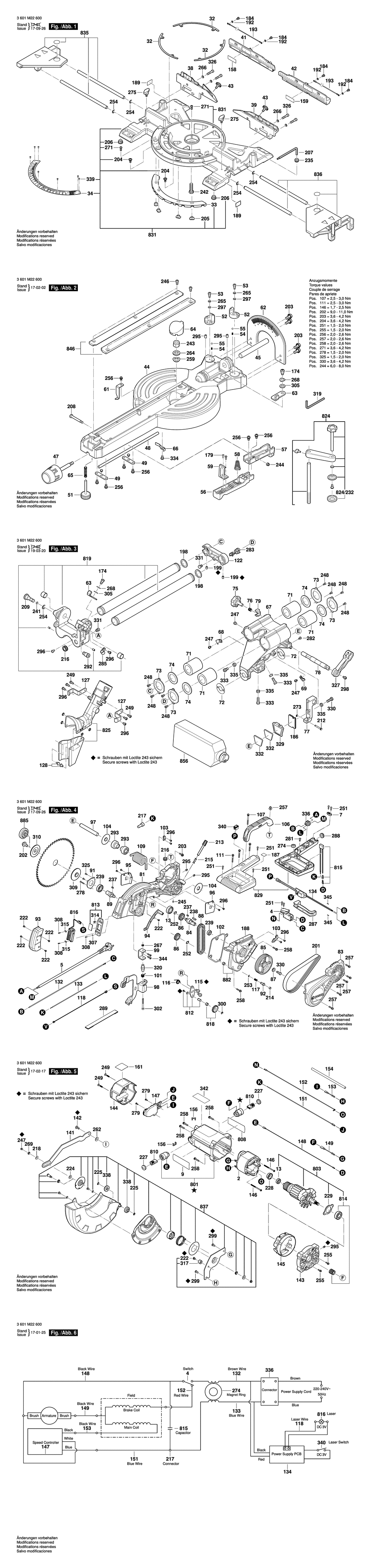 Bosch GCM 350-254 / 3601M22630 / CH 230 Volt Spare Parts