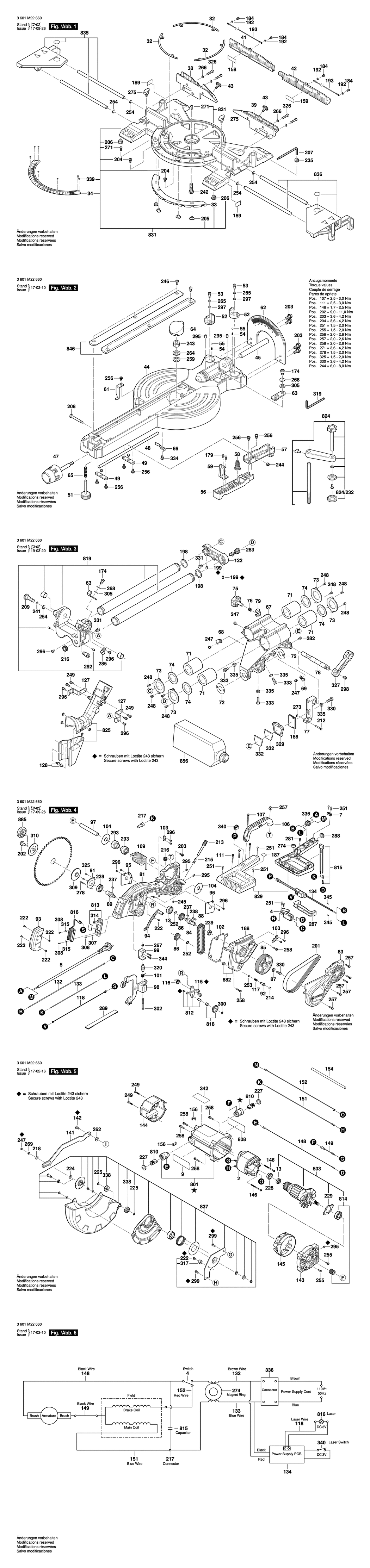 Bosch GCM 350-254 / 3601M22660 / GB 110 Volt Spare Parts