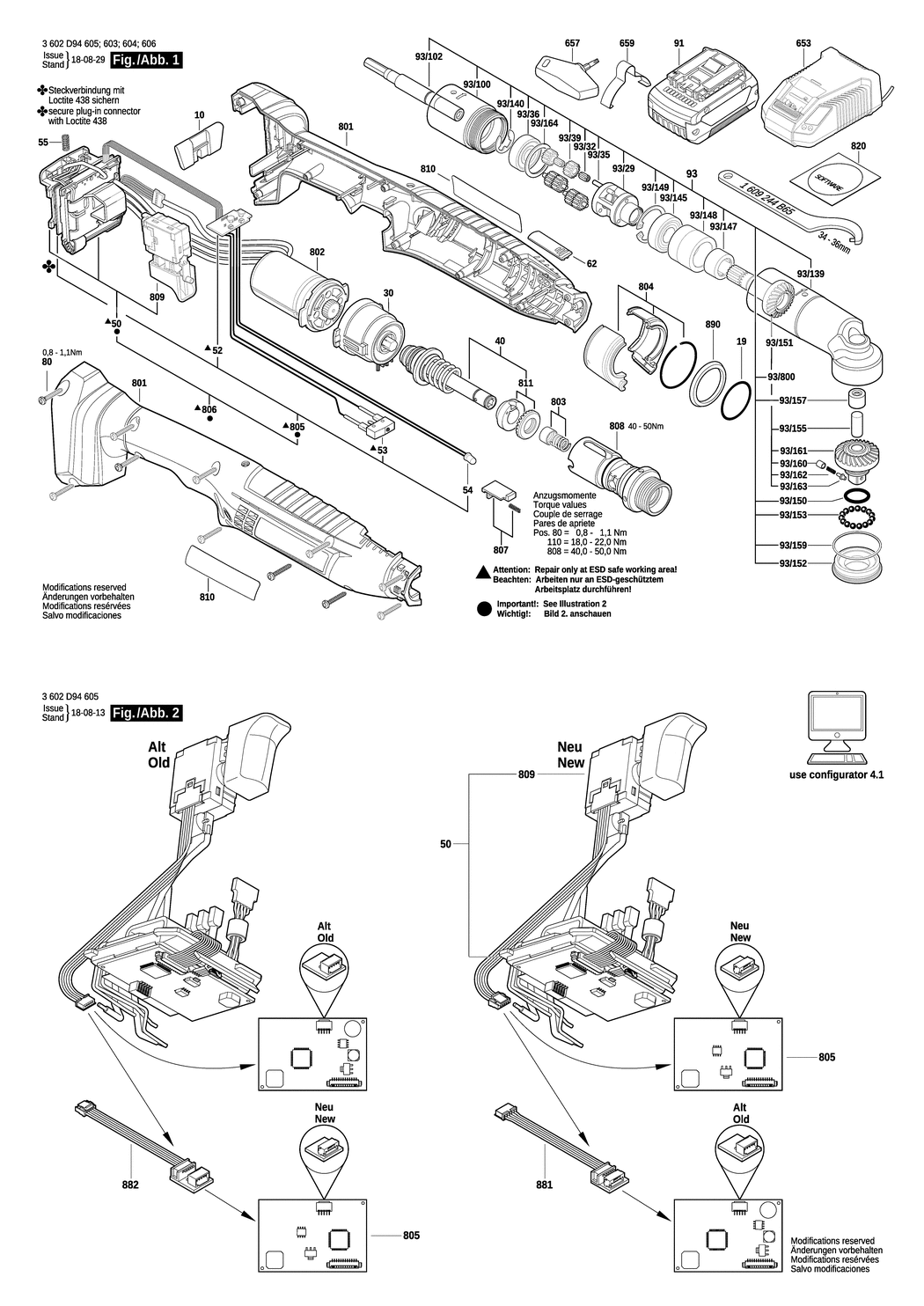 Bosch ANGLE EXACT ION 60-120 / 3602D94606 / EU 18 Volt Spare Parts