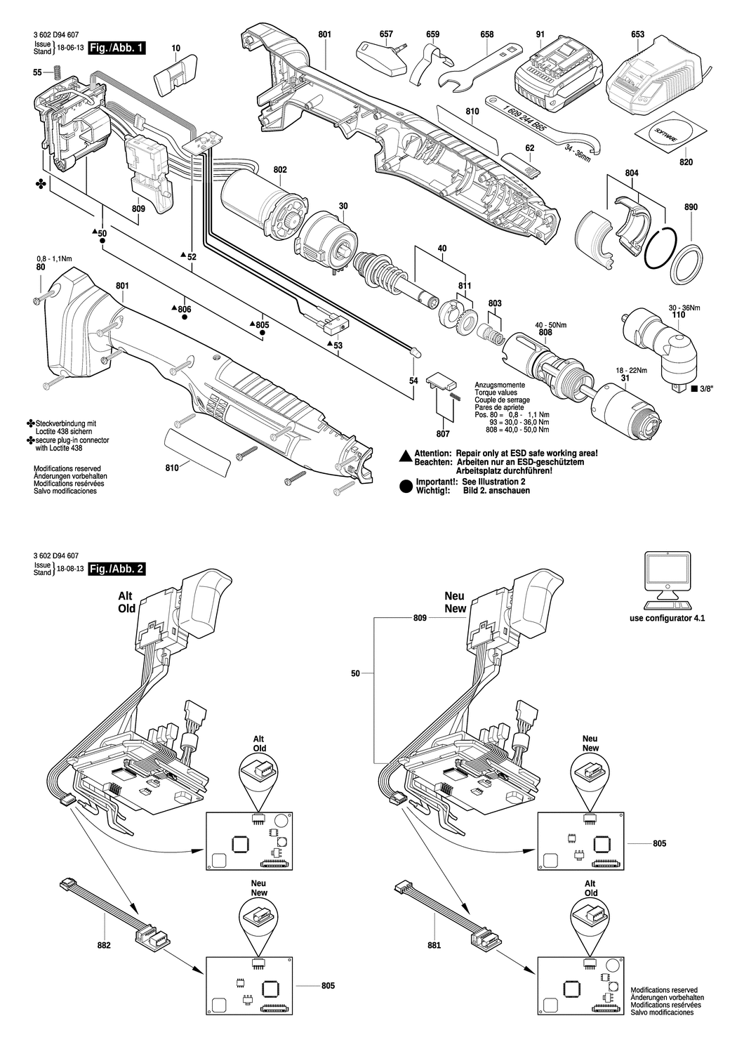 Bosch ANGLE EXACT ION 30-290 / 3602D94607 / EU 18 Volt Spare Parts